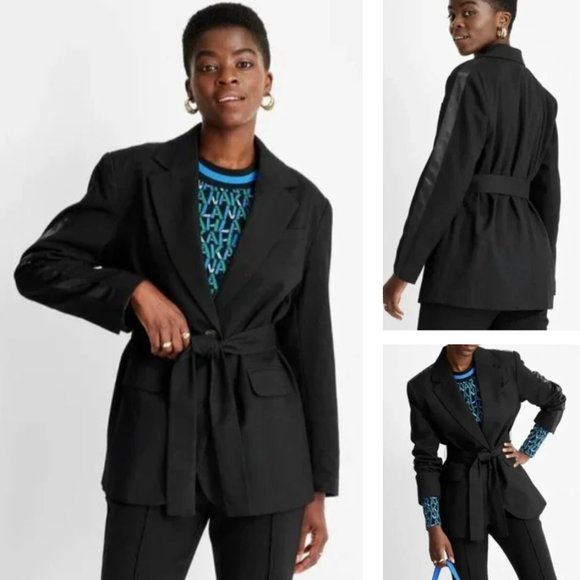 Future Collective Kahlana Barfield Brown x Target Black Tie Front Blazer  szS - Picture 13 of 13